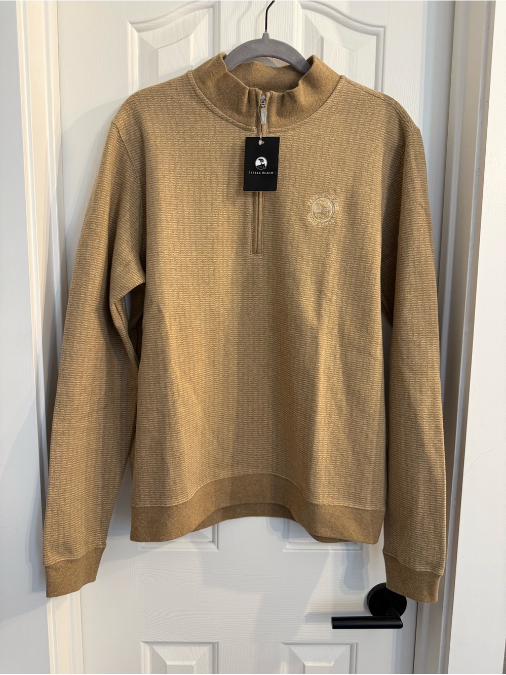 NWT Carnoustie Pebble Beach Men’s Quarter-Zip Sweater in Camel